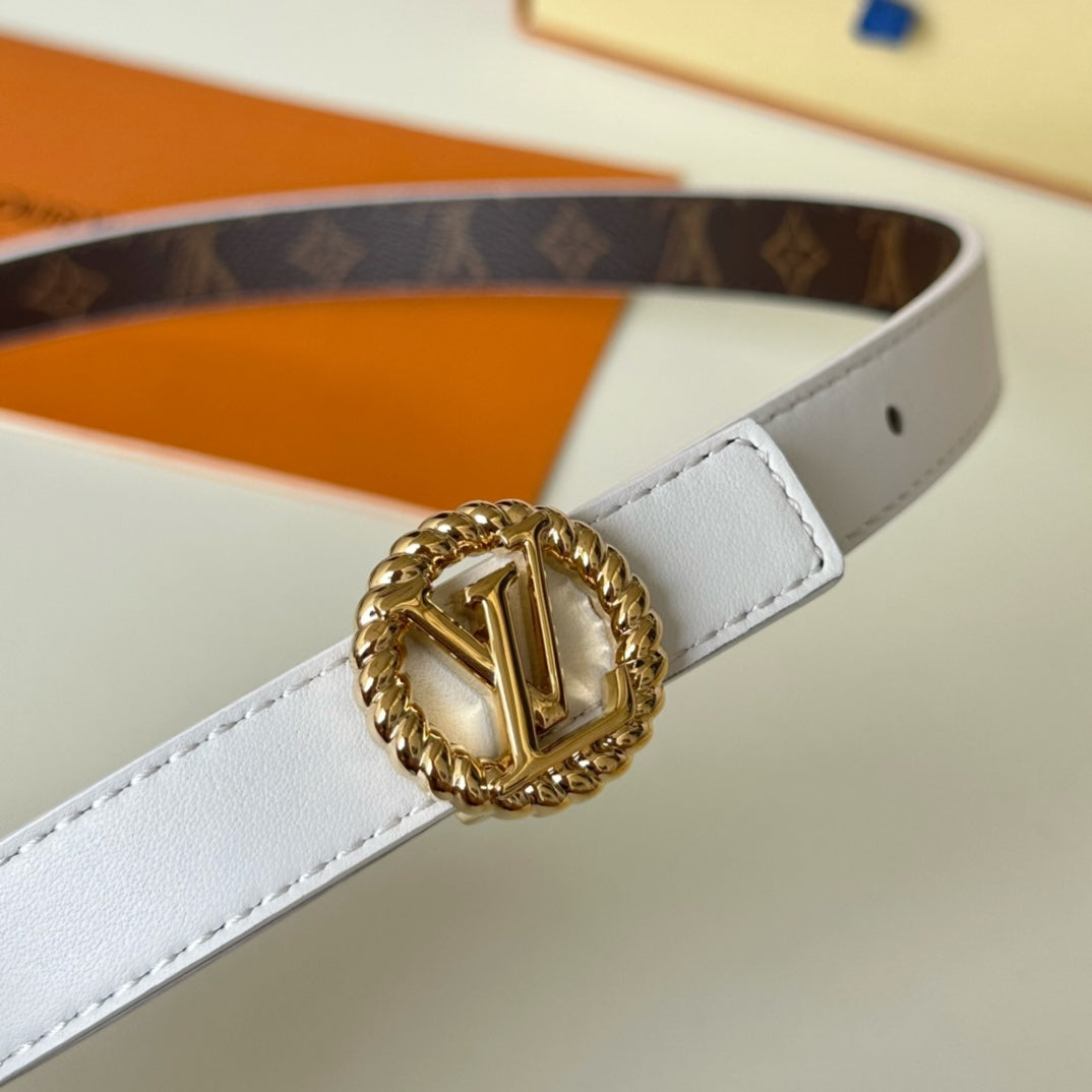 Louis Vuitton Circle Nautical 20mm Reversible Belt Gold Buckle White Brown Lambskin