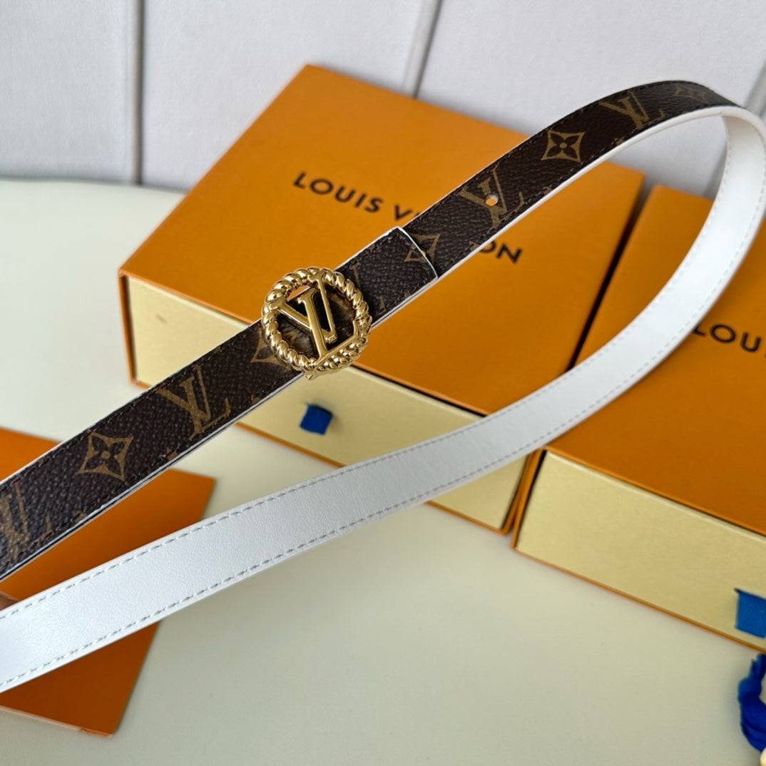 Louis Vuitton Circle Nautical 20mm Reversible Belt Gold Buckle White Brown Lambskin