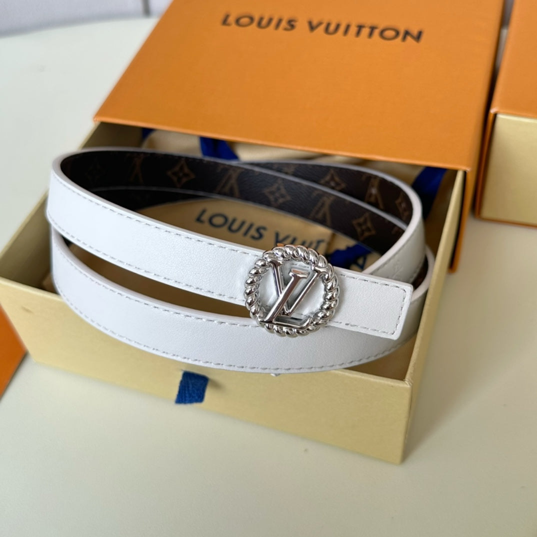 Louis Vuitton Circle Nautical 20mm Reversible Belt Silver Buckle White Brown Lambskin