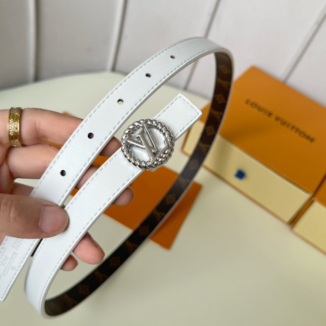 Louis Vuitton Circle Nautical 20mm Reversible Belt Silver Buckle White Brown Lambskin