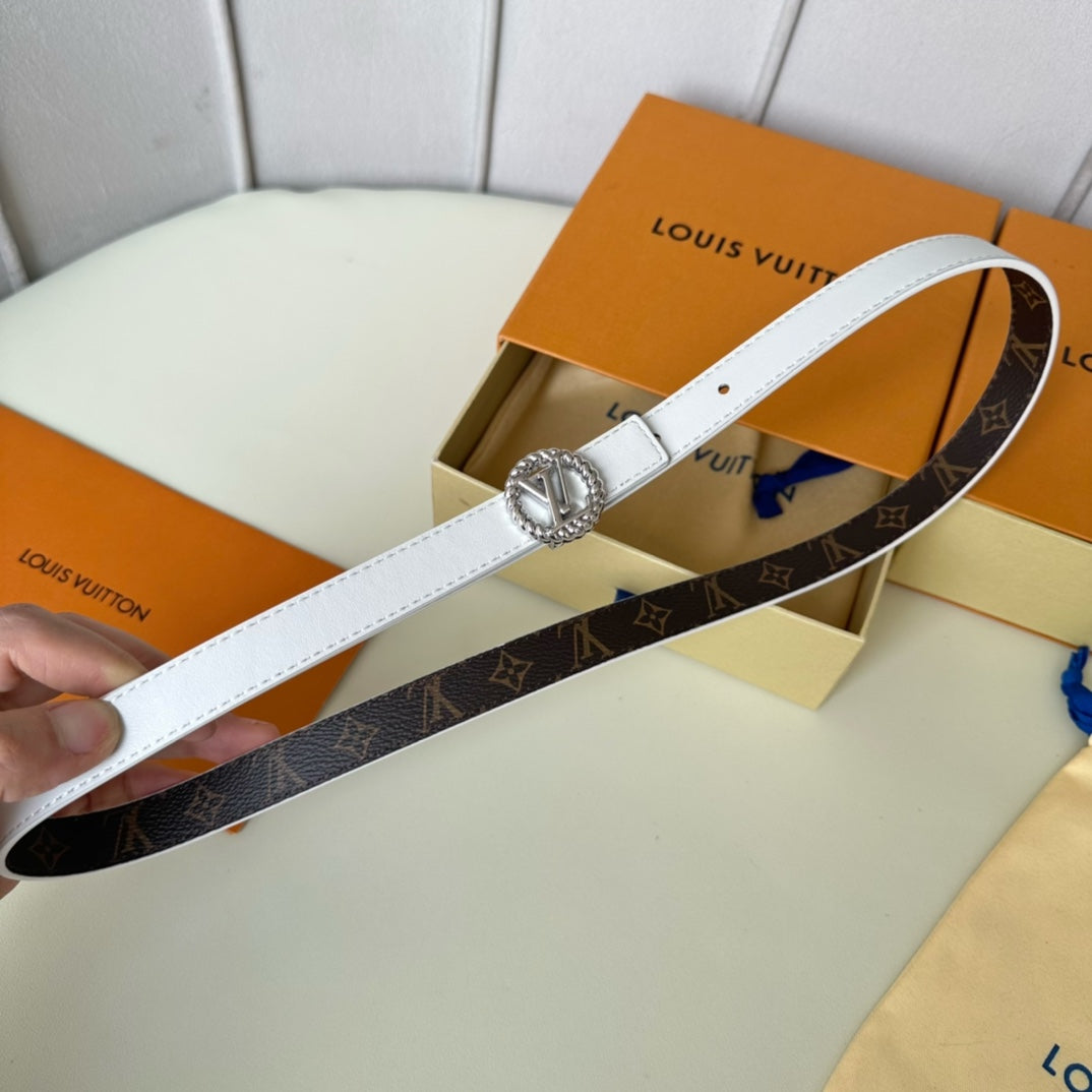 Louis Vuitton Circle Nautical 20mm Reversible Belt Silver Buckle White Brown Lambskin