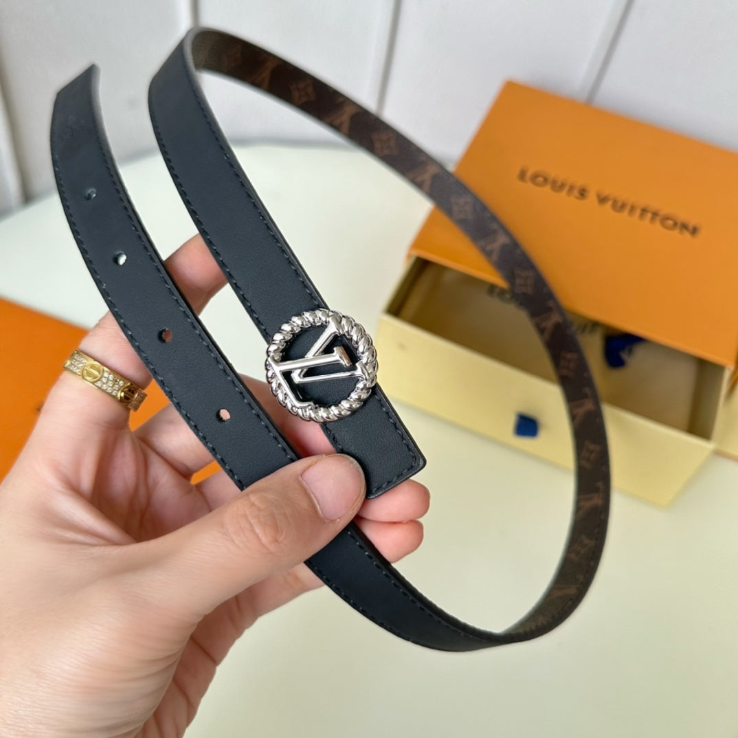 Louis Vuitton Circle Nautical 20mm Reversible Square End Tip Belt Silver Buckle Navy Blue Brown lambskin