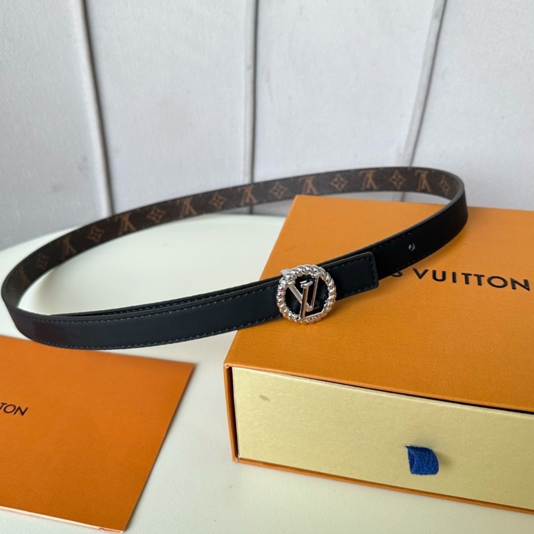 Louis Vuitton Circle Nautical 20mm Reversible Square End Tip Belt Silver Buckle Navy Blue Brown lambskin