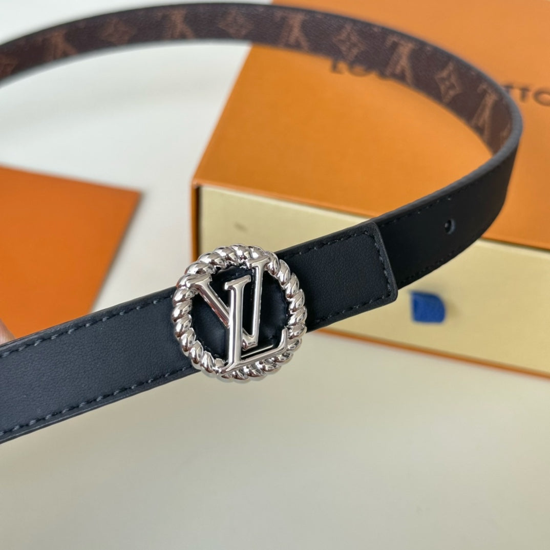 Louis Vuitton Circle Nautical 20mm Reversible Square End Tip Belt Silver Buckle Navy Blue Brown lambskin
