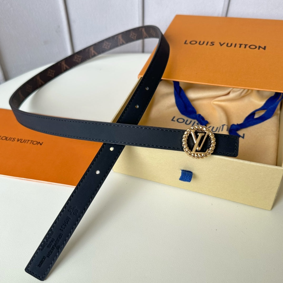 Louis Vuitton Circle Nautical 20mm Reversible Square End Tip Belt Gold Buckle Navy Blue Brown lambskin