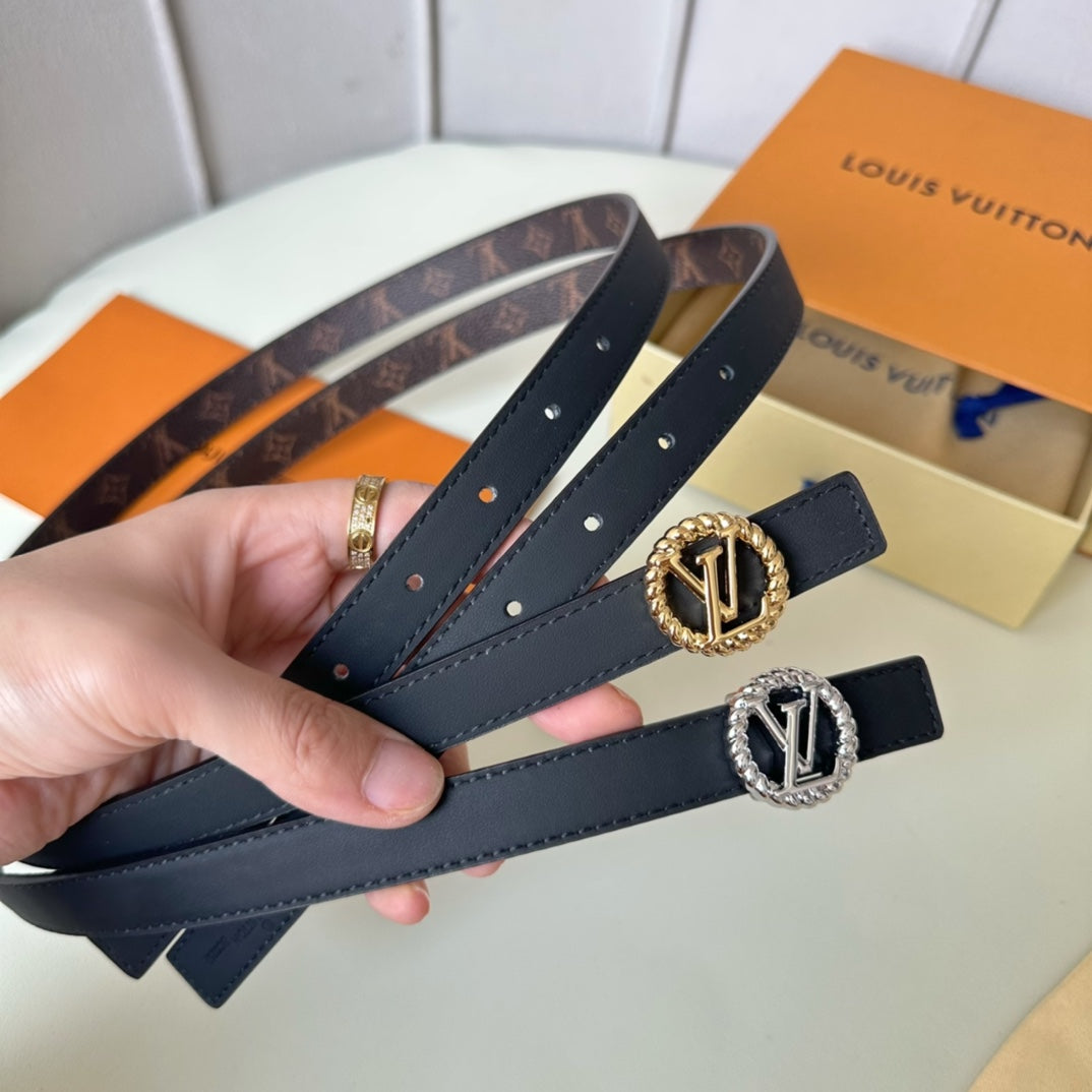 Louis Vuitton Circle Nautical 20mm Reversible Square End Tip Belt Gold Buckle Navy Blue Brown lambskin