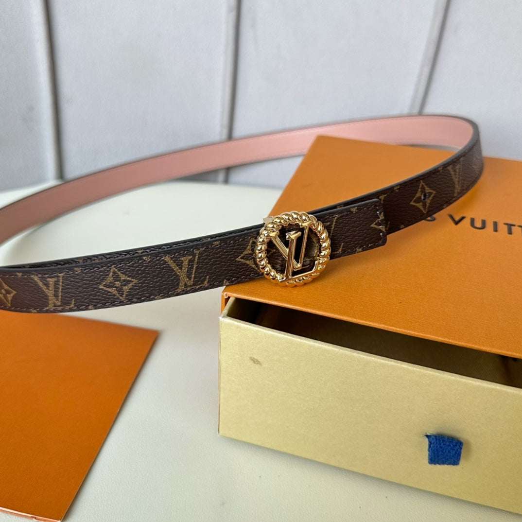 Louis Vuitton Circle Nautical 20mm Reversible Belt Gold Buckle Pink Brown Lambskin