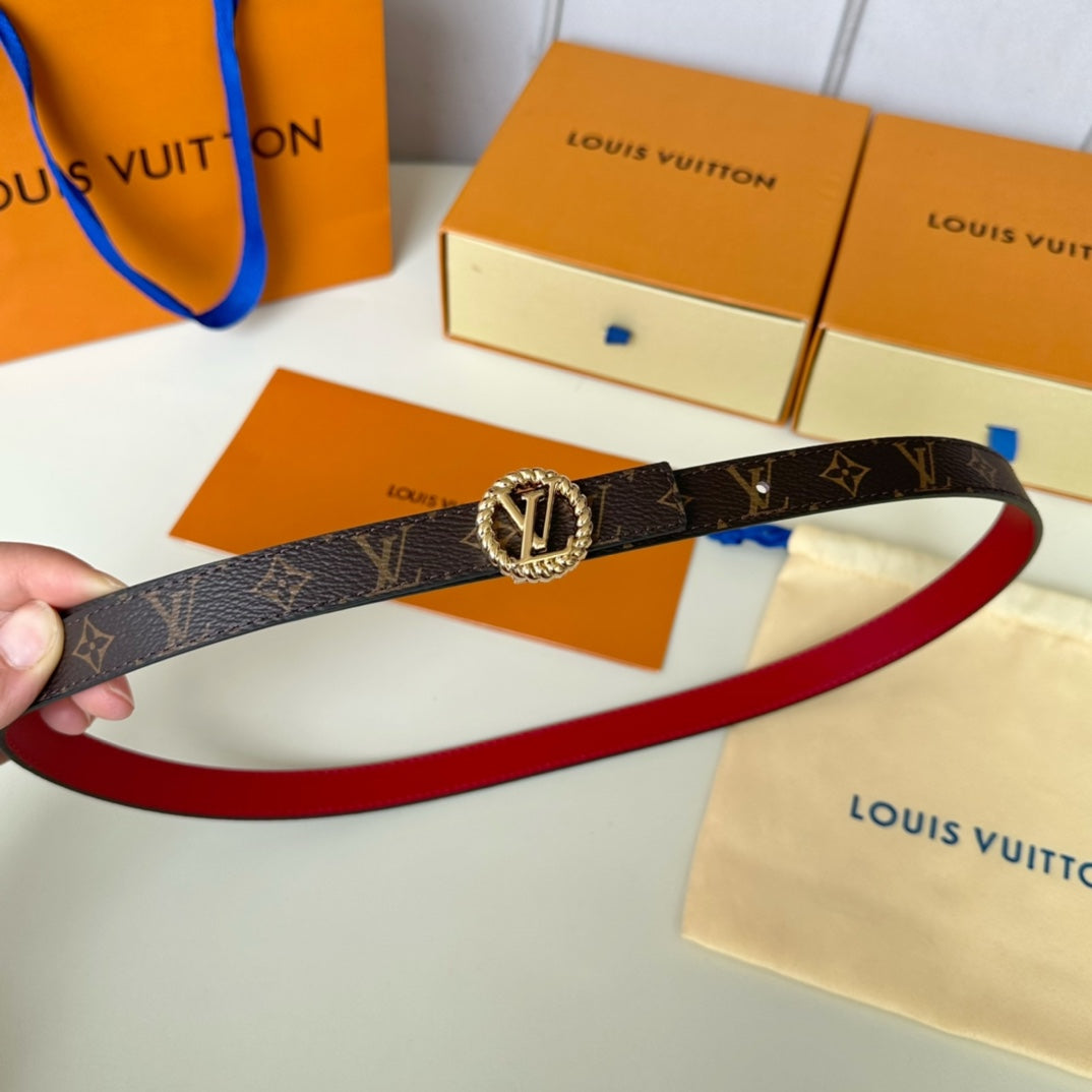 Louis Vuitton Circle Nautical 20mm Reversible Belt Gold Buckle Red Brown Lambskin