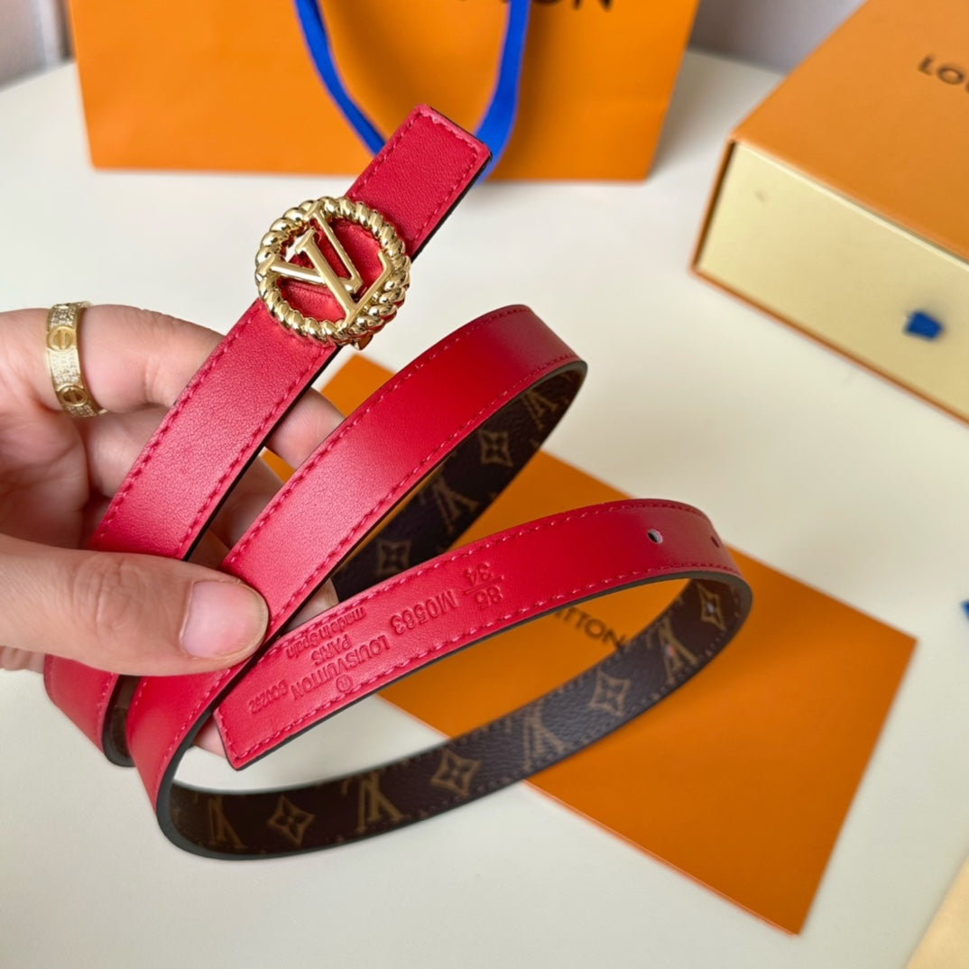 Louis Vuitton Circle Nautical 20mm Reversible Belt Gold Buckle Red Brown Lambskin
