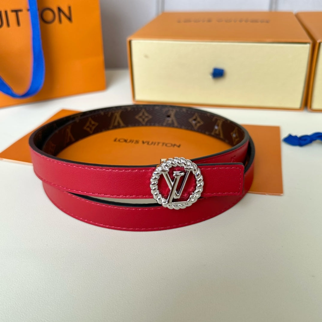 Louis Vuitton Circle Nautical 20mm Reversible Belt Silver Buckle Red Brown Lambskin