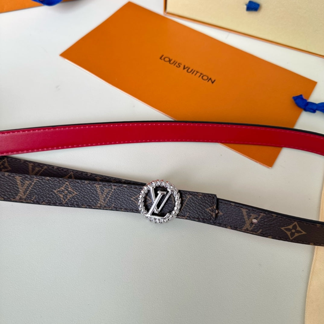 Louis Vuitton Circle Nautical 20mm Reversible Belt Silver Buckle Red Brown Lambskin