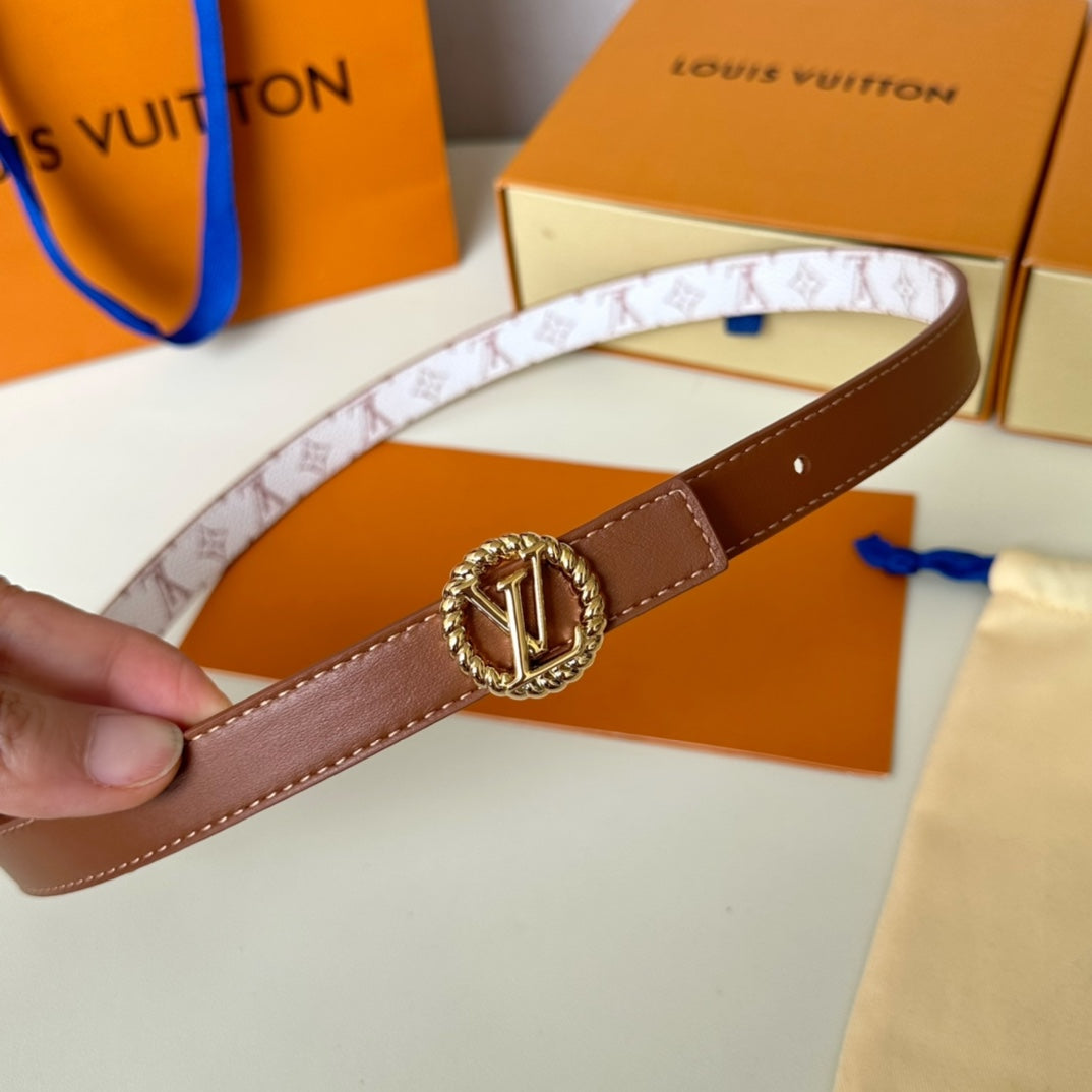 Louis Vuitton Circle Nautical 20mm Reversible Square End Tip Belt Gold Buckle Tan White lambskin
