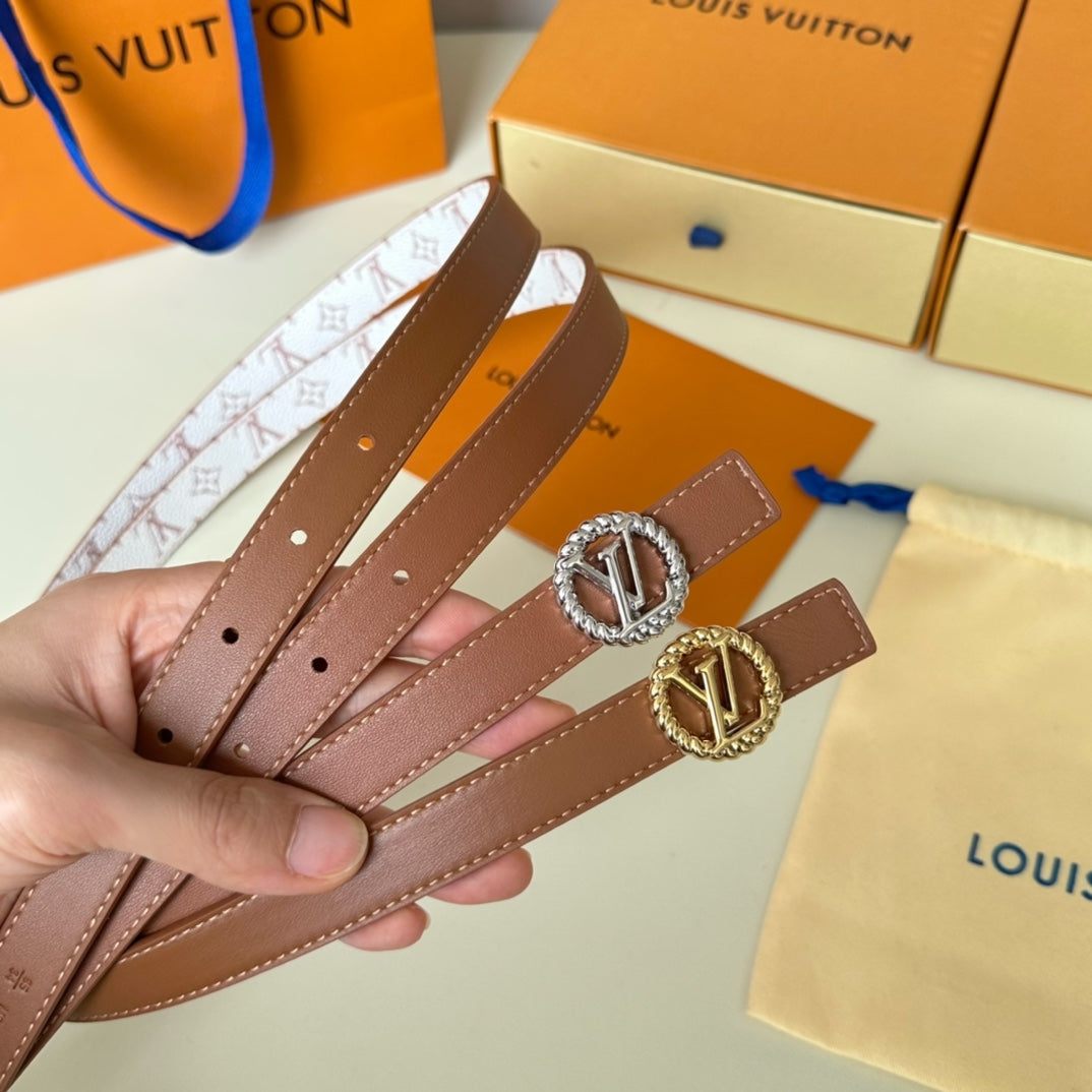 Louis Vuitton Circle Nautical 20mm Reversible Square End Tip Belt Gold Buckle Tan White lambskin