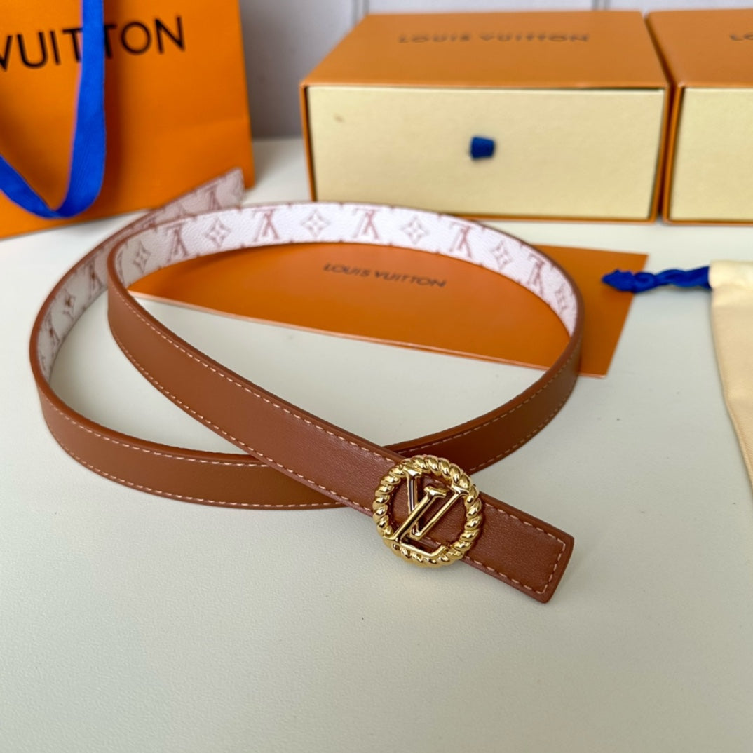 Louis Vuitton Circle Nautical 20mm Reversible Square End Tip Belt Gold Buckle Tan White lambskin