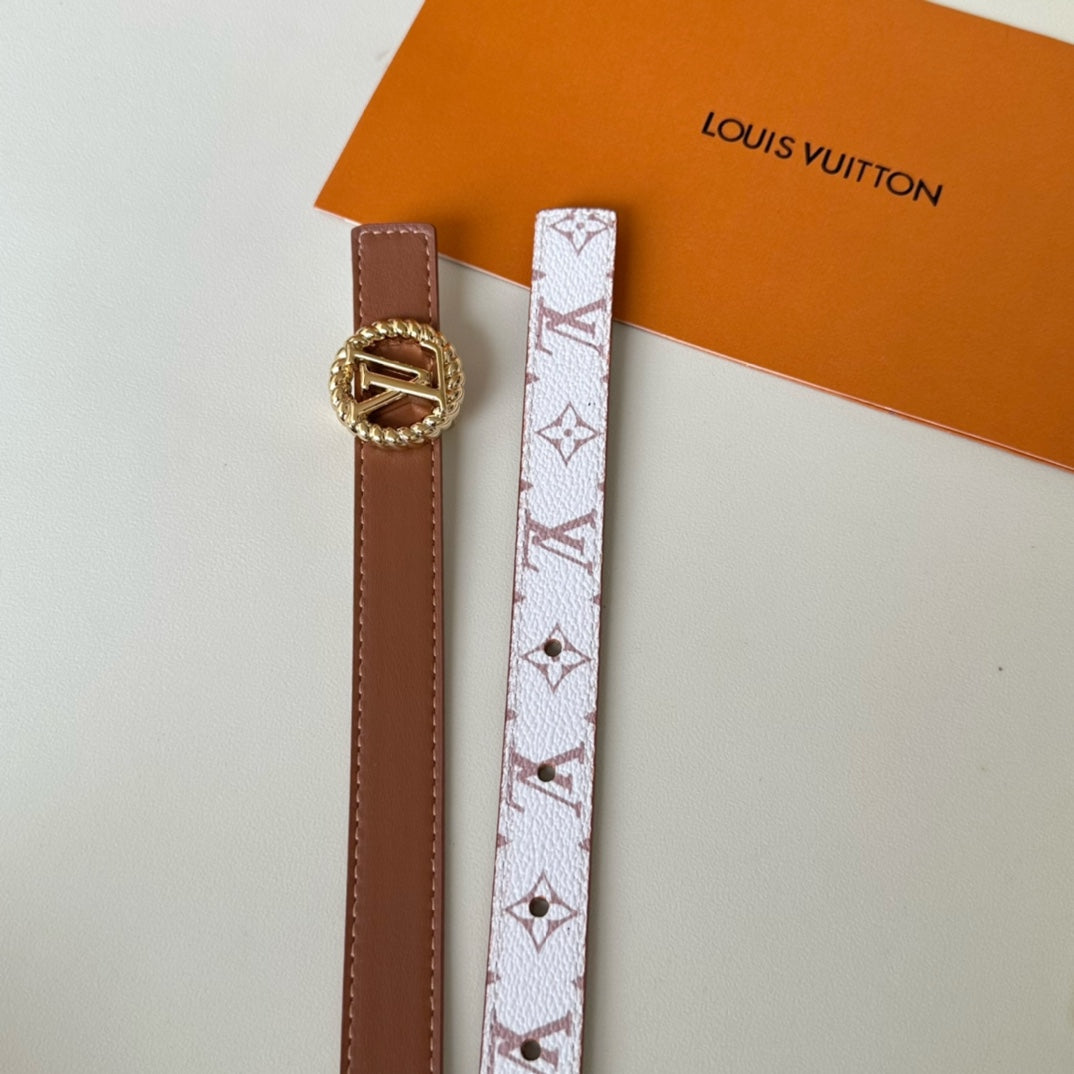 Louis Vuitton Circle Nautical 20mm Reversible Square End Tip Belt Gold Buckle Tan White lambskin