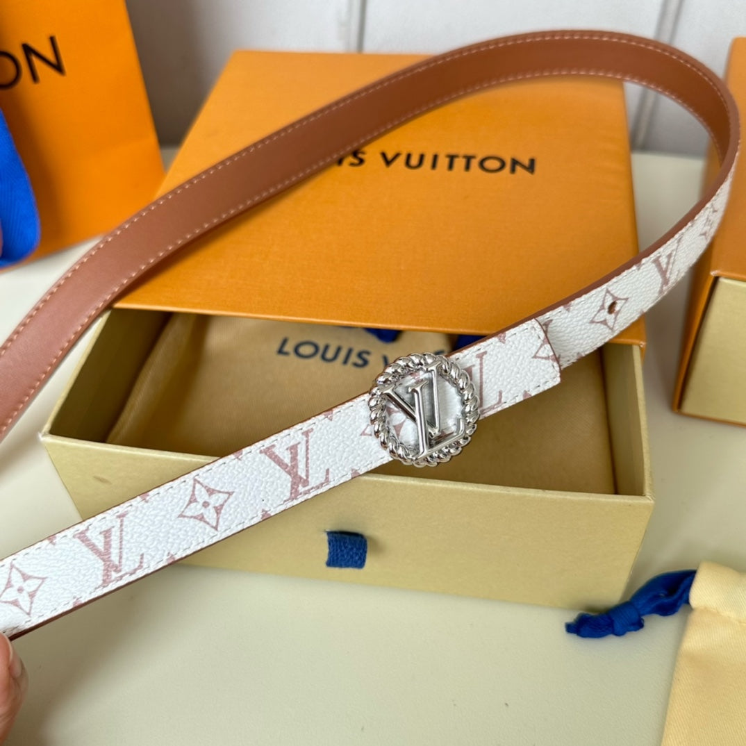 Louis Vuitton Circle Nautical 20mm Reversible Square End Tip Belt Silver Buckle Tan White lambskin