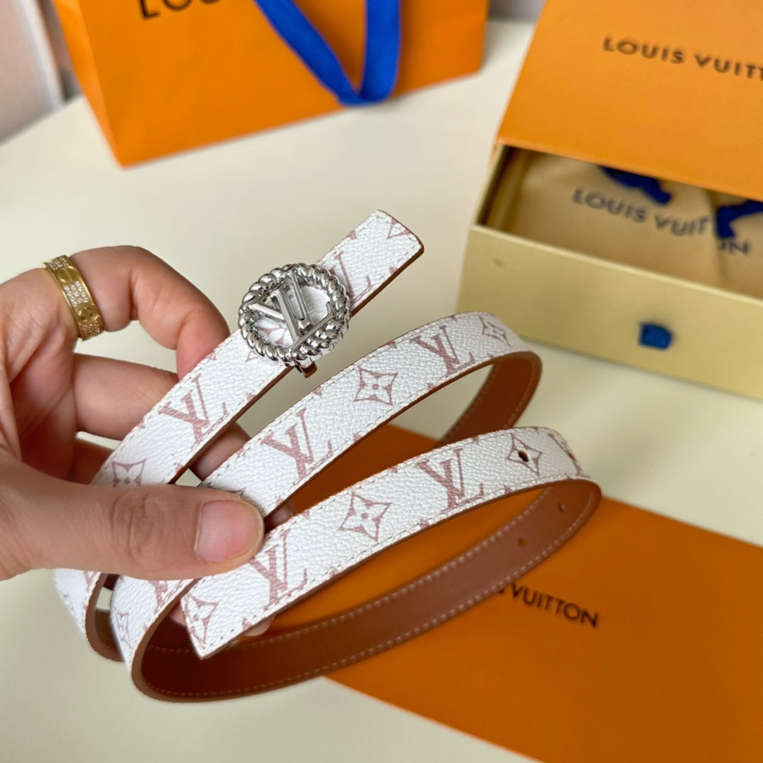Louis Vuitton Circle Nautical 20mm Reversible Square End Tip Belt Silver Buckle Tan White lambskin