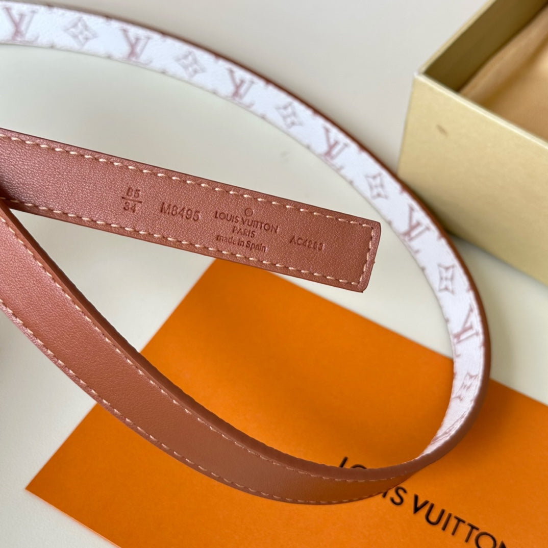 Louis Vuitton Circle Nautical 20mm Reversible Square End Tip Belt Silver Buckle Tan White lambskin