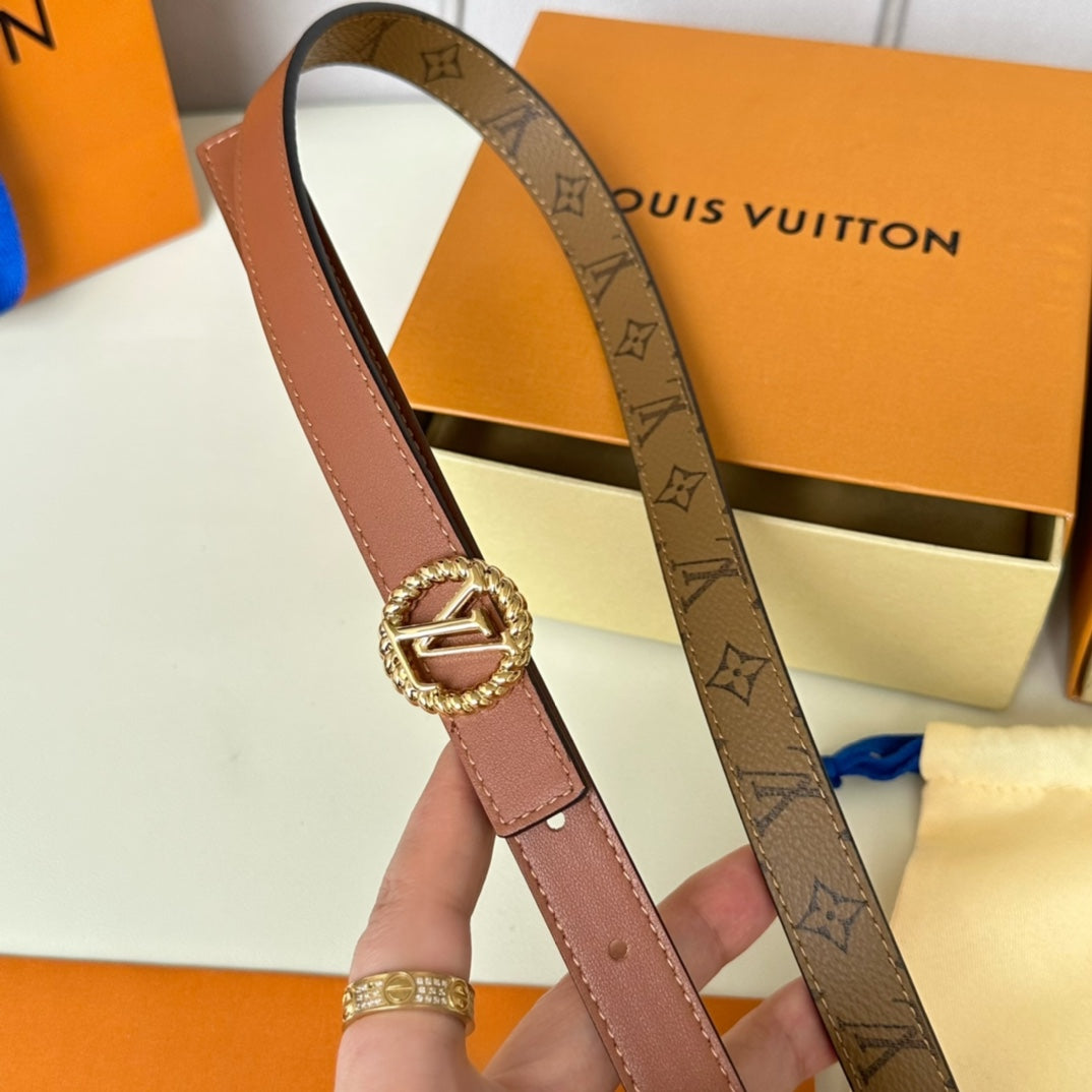 Louis Vuitton Circle Nautical 20mm Reversible Square End Tip Belt Gold Buckle Tan Light Brown lambskin