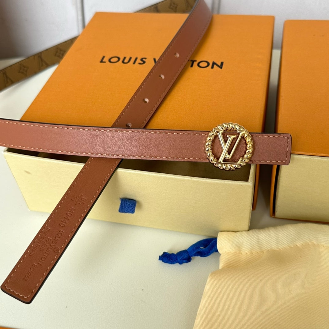 Louis Vuitton Circle Nautical 20mm Reversible Square End Tip Belt Gold Buckle Tan Light Brown lambskin