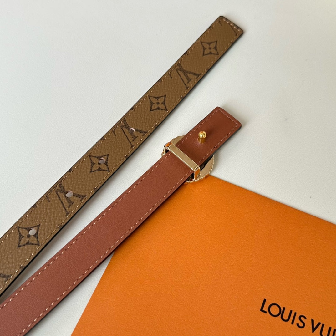 Louis Vuitton Circle Nautical 20mm Reversible Square End Tip Belt Gold Buckle Tan Light Brown lambskin
