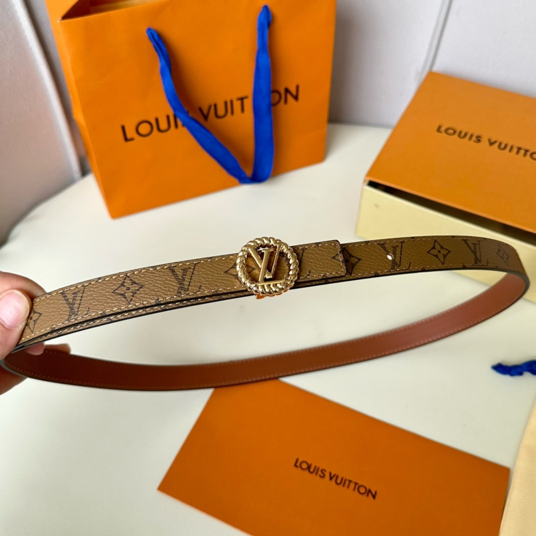 Louis Vuitton Circle Nautical 20mm Reversible Square End Tip Belt Gold Buckle Tan Light Brown lambskin