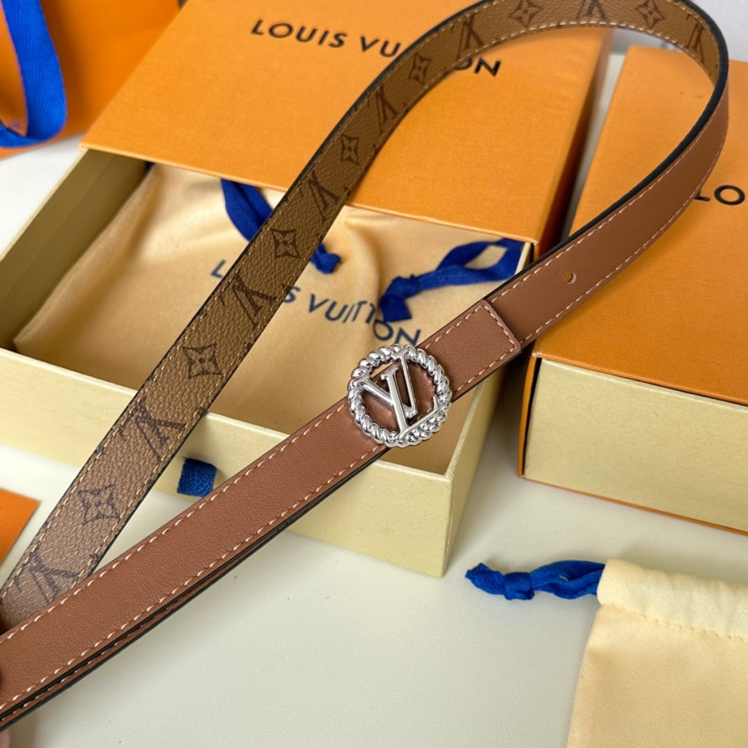 Louis Vuitton Circle Nautical 20mm Reversible Square End Tip Belt Silver Buckle Tan Light Brown lambskin