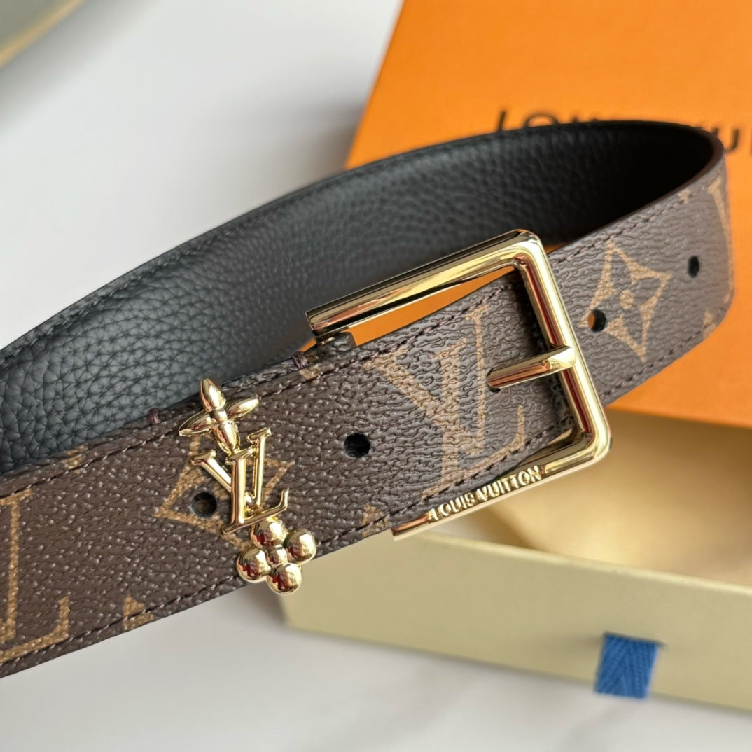 Louis Vuitton Bloom 30mm Belt Gold Buckle Black Brown Leather