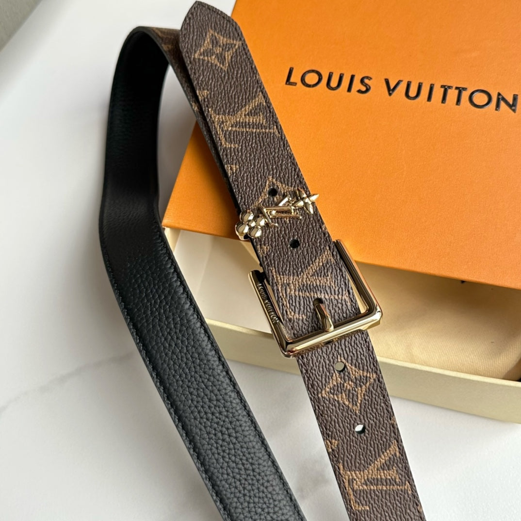 Louis Vuitton Bloom 30mm Belt Gold Buckle Black Brown Leather