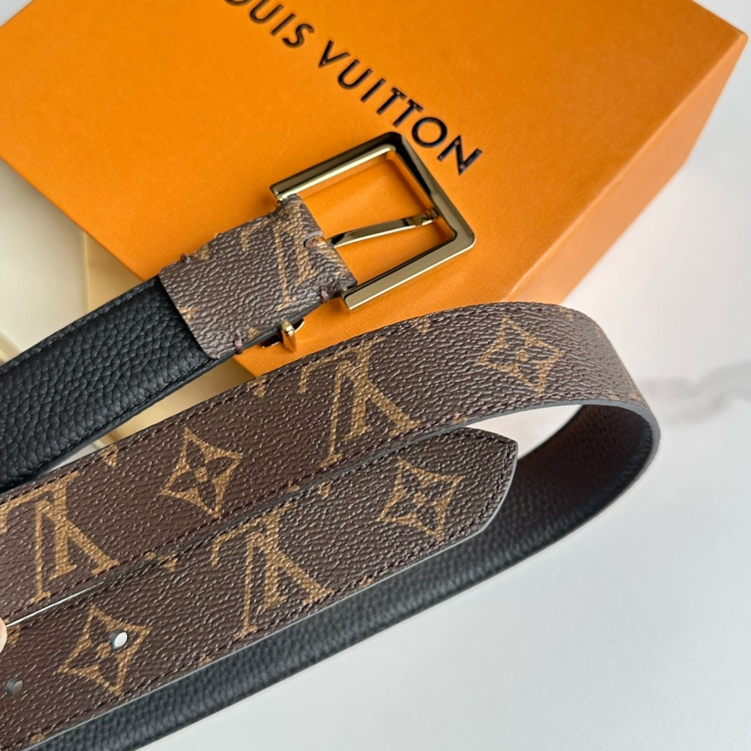 Louis Vuitton Bloom 30mm Belt Gold Buckle Black Brown Leather