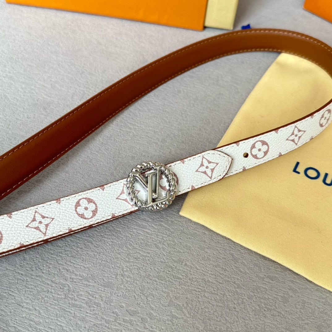 Louis Vuitton Circle Nautical 20mm Reversible Belt Silver Buckle Tan White Lambskin