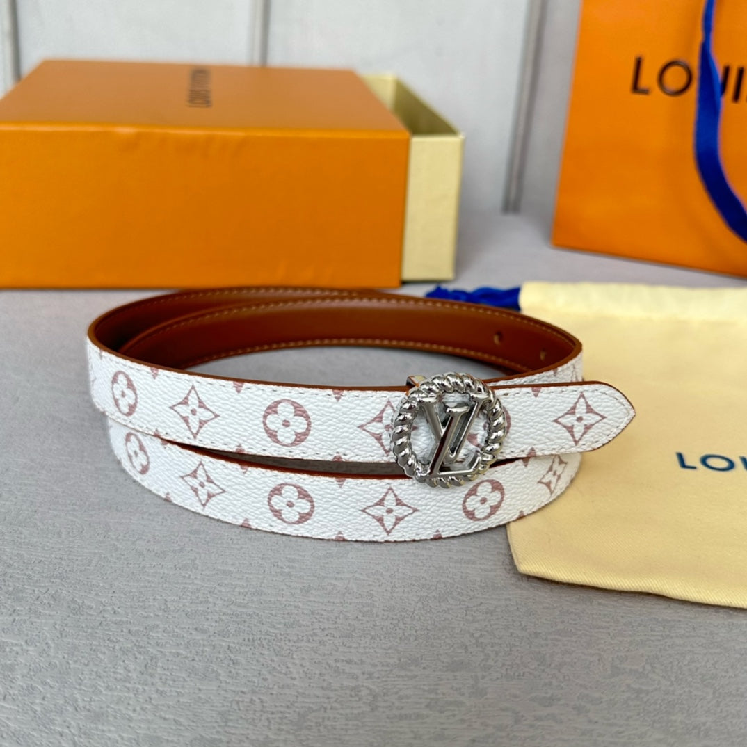 Louis Vuitton Circle Nautical 20mm Reversible Belt Silver Buckle Tan White Lambskin