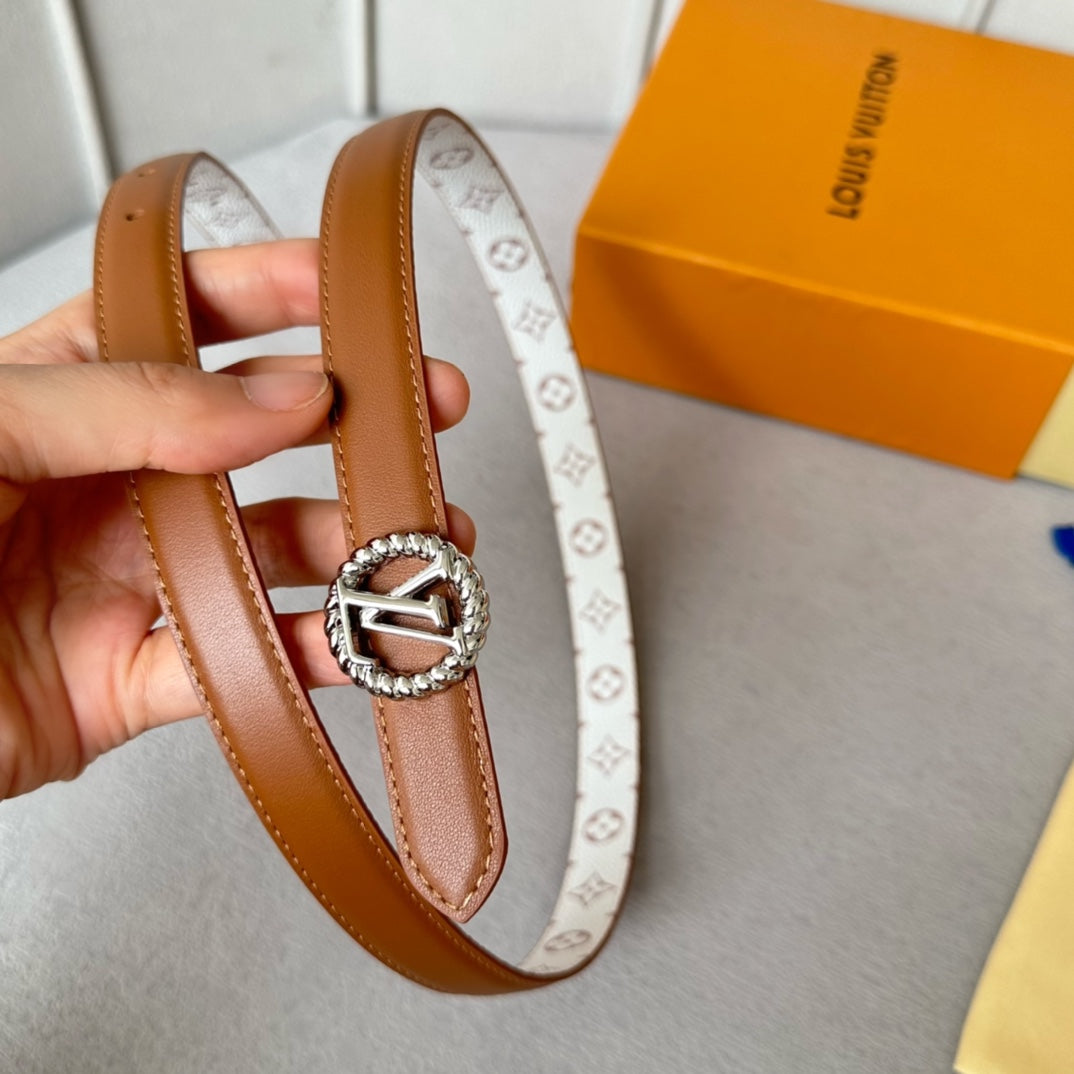 Louis Vuitton Circle Nautical 20mm Reversible Belt Silver Buckle Tan White Lambskin
