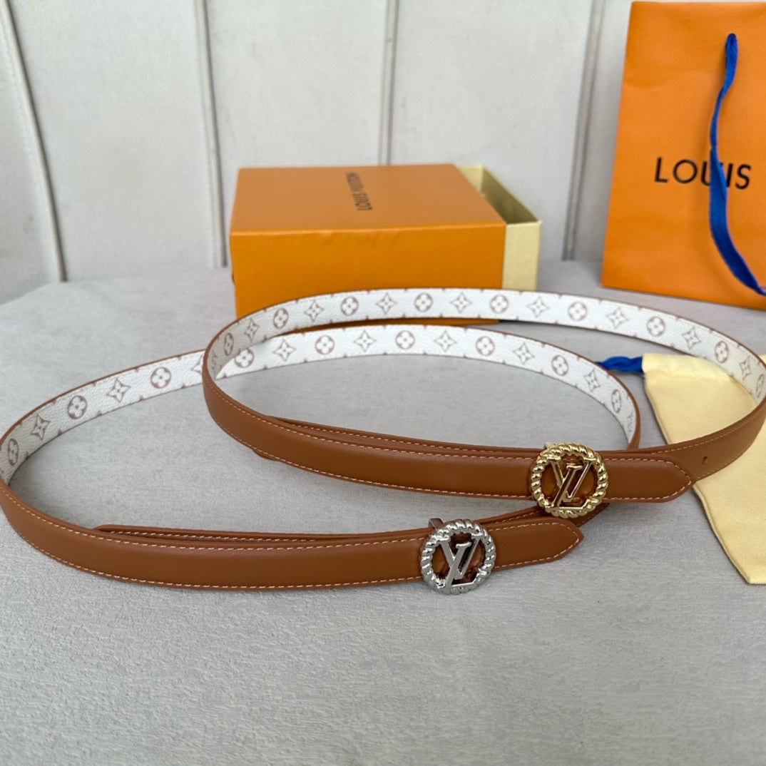 Louis Vuitton Circle Nautical 20mm Reversible Belt Gold Buckle Tan White lambskin