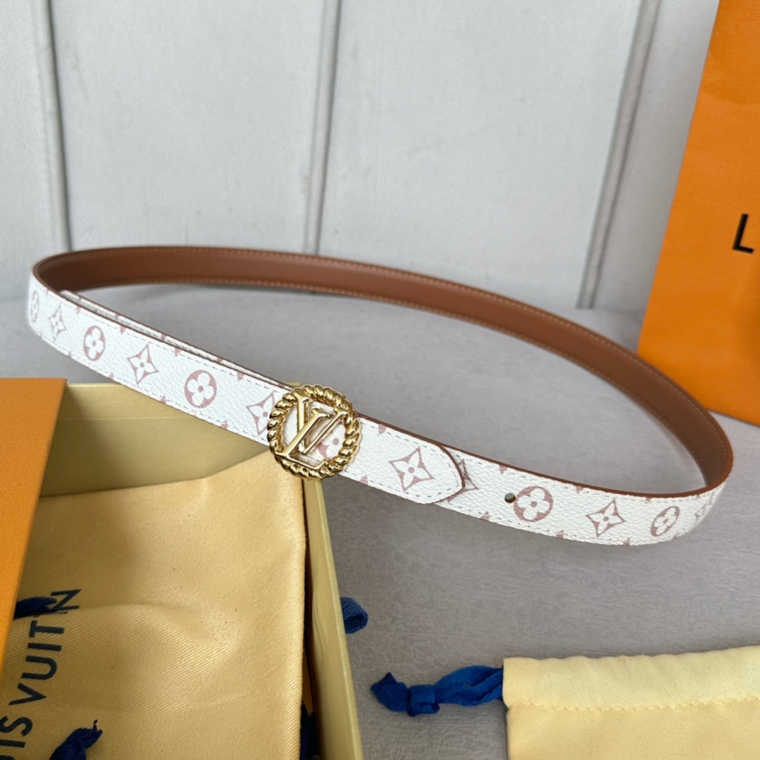 Louis Vuitton Circle Nautical 20mm Reversible Belt Gold Buckle Tan White lambskin