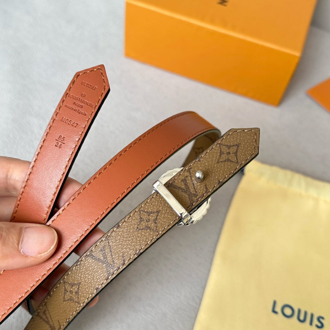 Louis Vuitton Circle Nautical 20mm Reversible Belt Silver Buckle Tan Light Brown Lambskin
