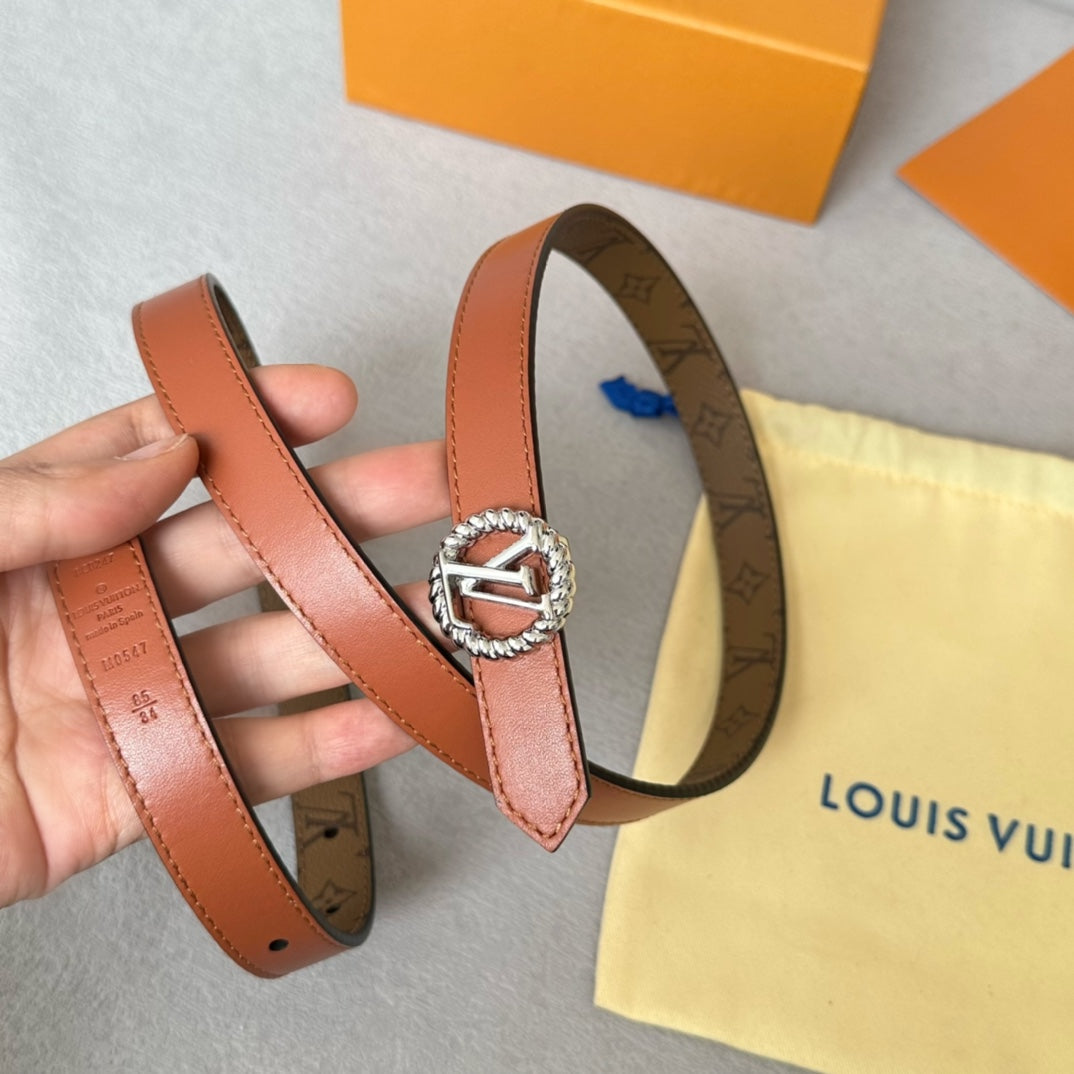 Louis Vuitton Circle Nautical 20mm Reversible Belt Silver Buckle Tan Light Brown Lambskin