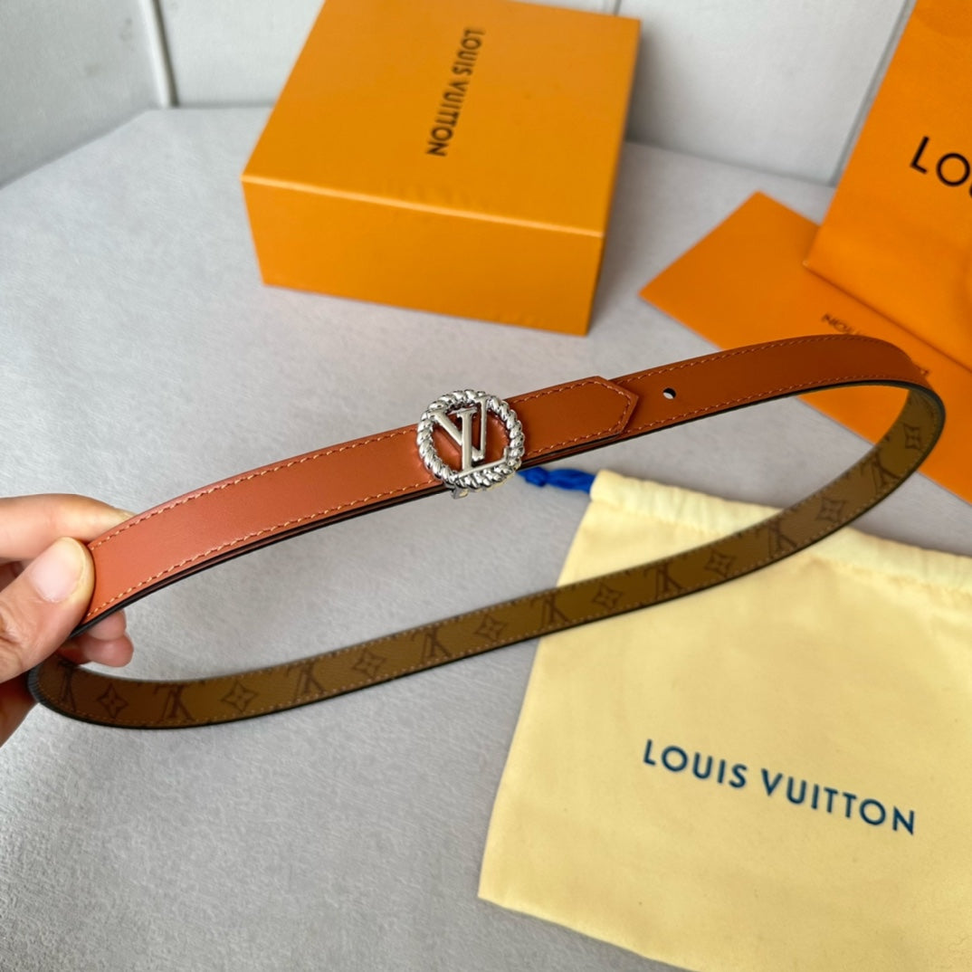 Louis Vuitton Circle Nautical 20mm Reversible Belt Silver Buckle Tan Light Brown Lambskin