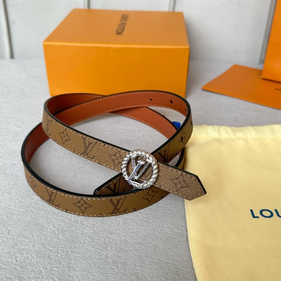 Louis Vuitton Circle Nautical 20mm Reversible Belt Silver Buckle Tan Light Brown Lambskin