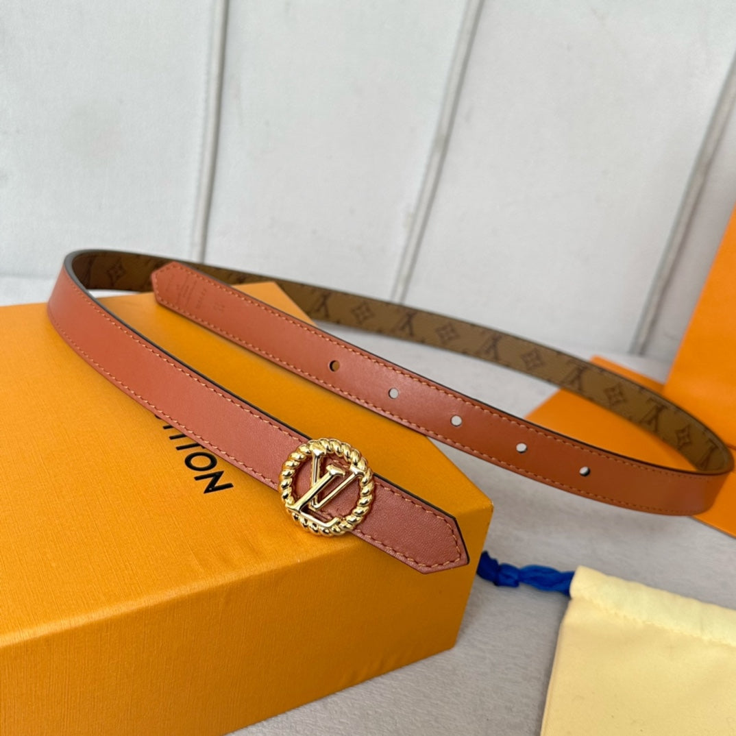 Louis Vuitton Circle Nautical 20mm Reversible Belt Gold Buckle Tan Light Brown Lambskin