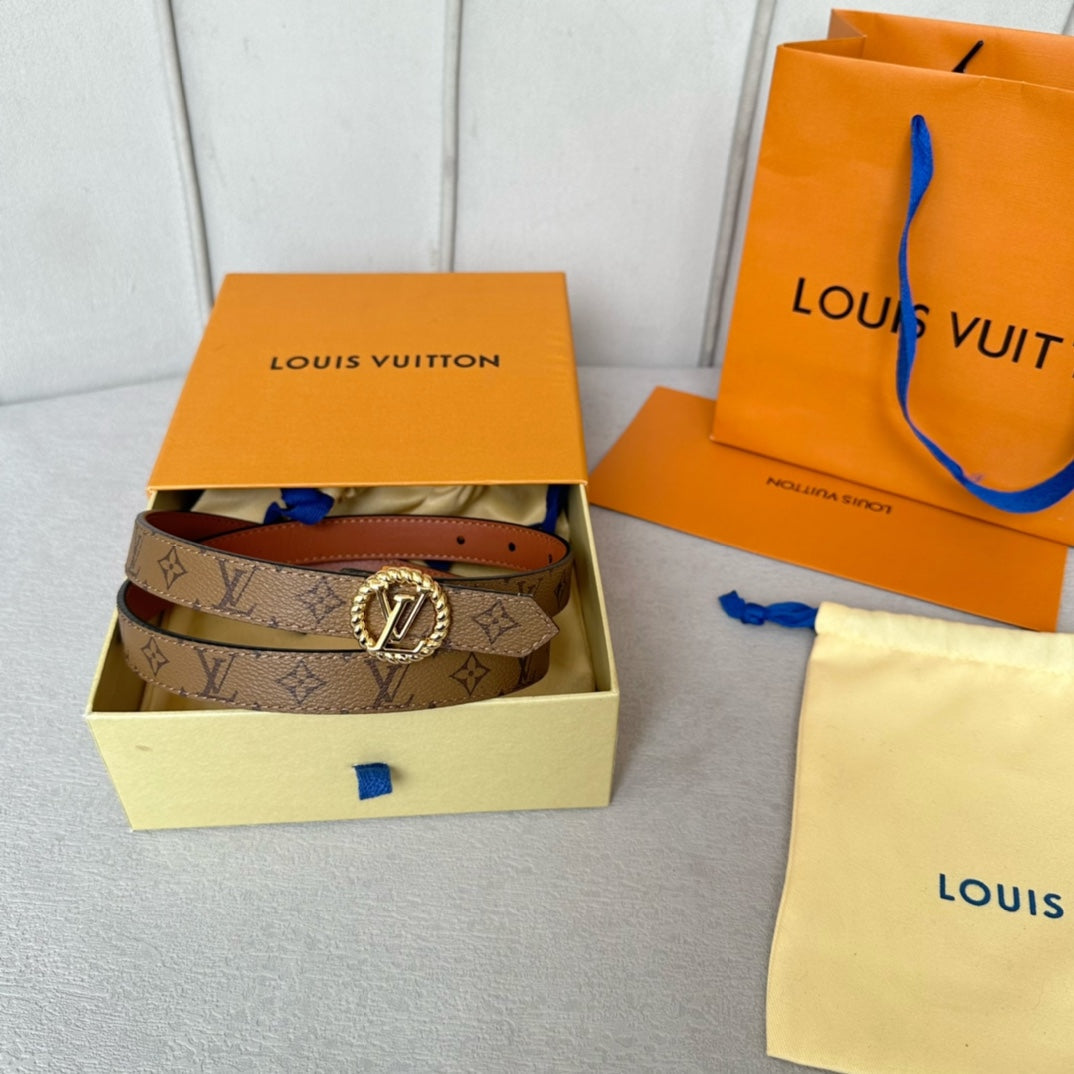 Louis Vuitton Circle Nautical 20mm Reversible Belt Gold Buckle Tan Light Brown Lambskin
