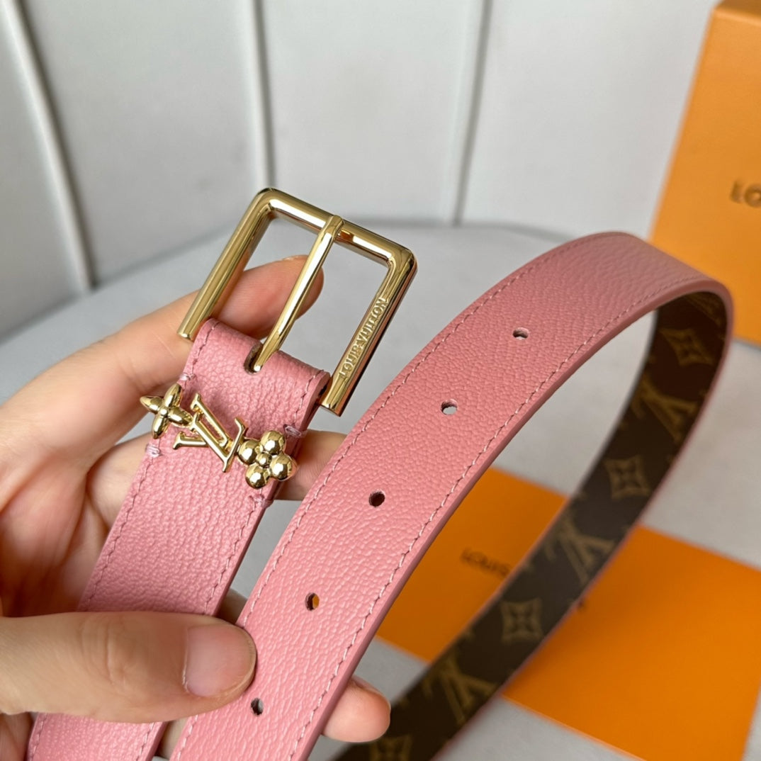 Louis Vuitton Bloom 30mm Belt Gold Buckle Pink Brown Leather