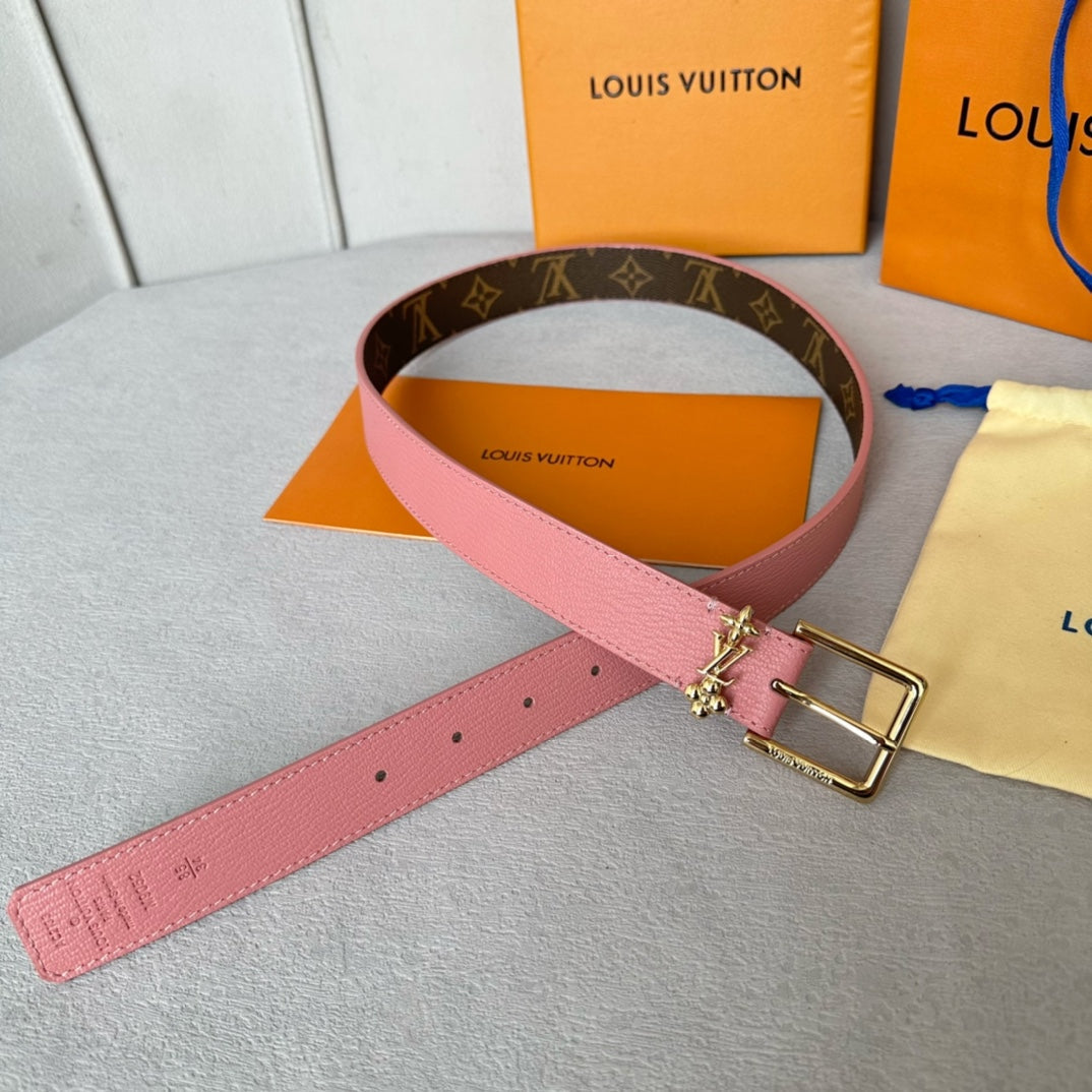 Louis Vuitton Bloom 30mm Belt Gold Buckle Pink Brown Leather