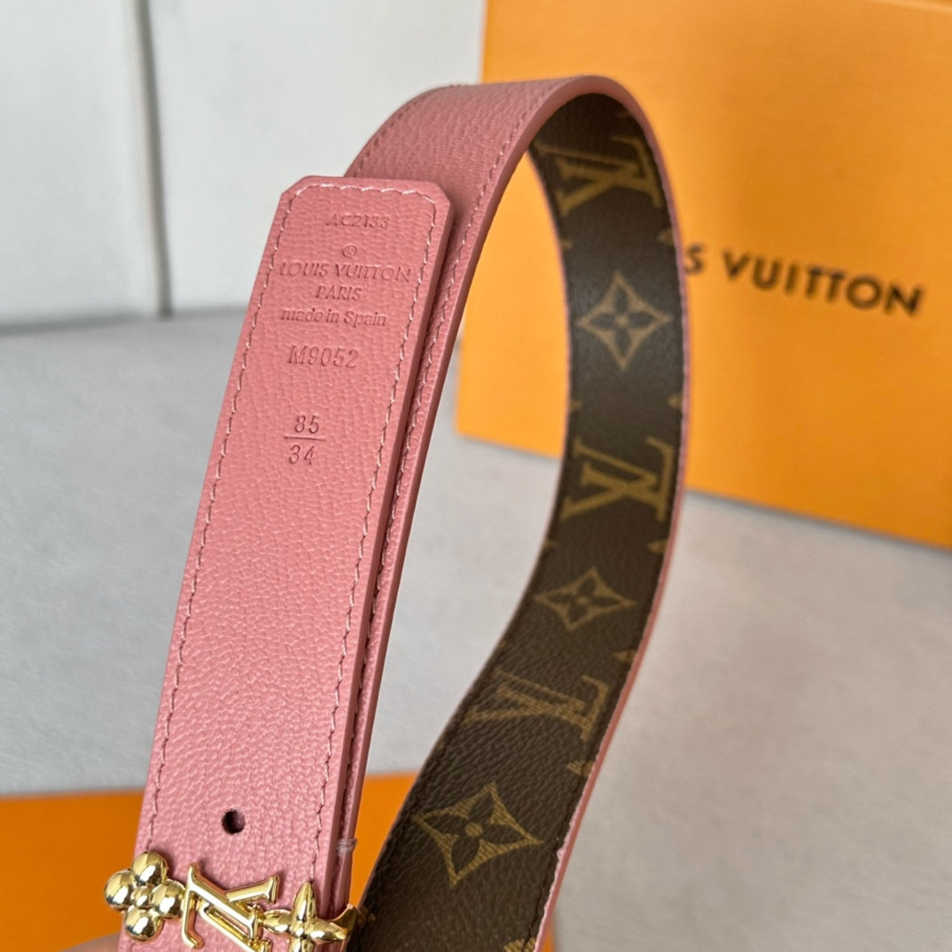 Louis Vuitton Bloom 30mm Belt Gold Buckle Pink Brown Leather