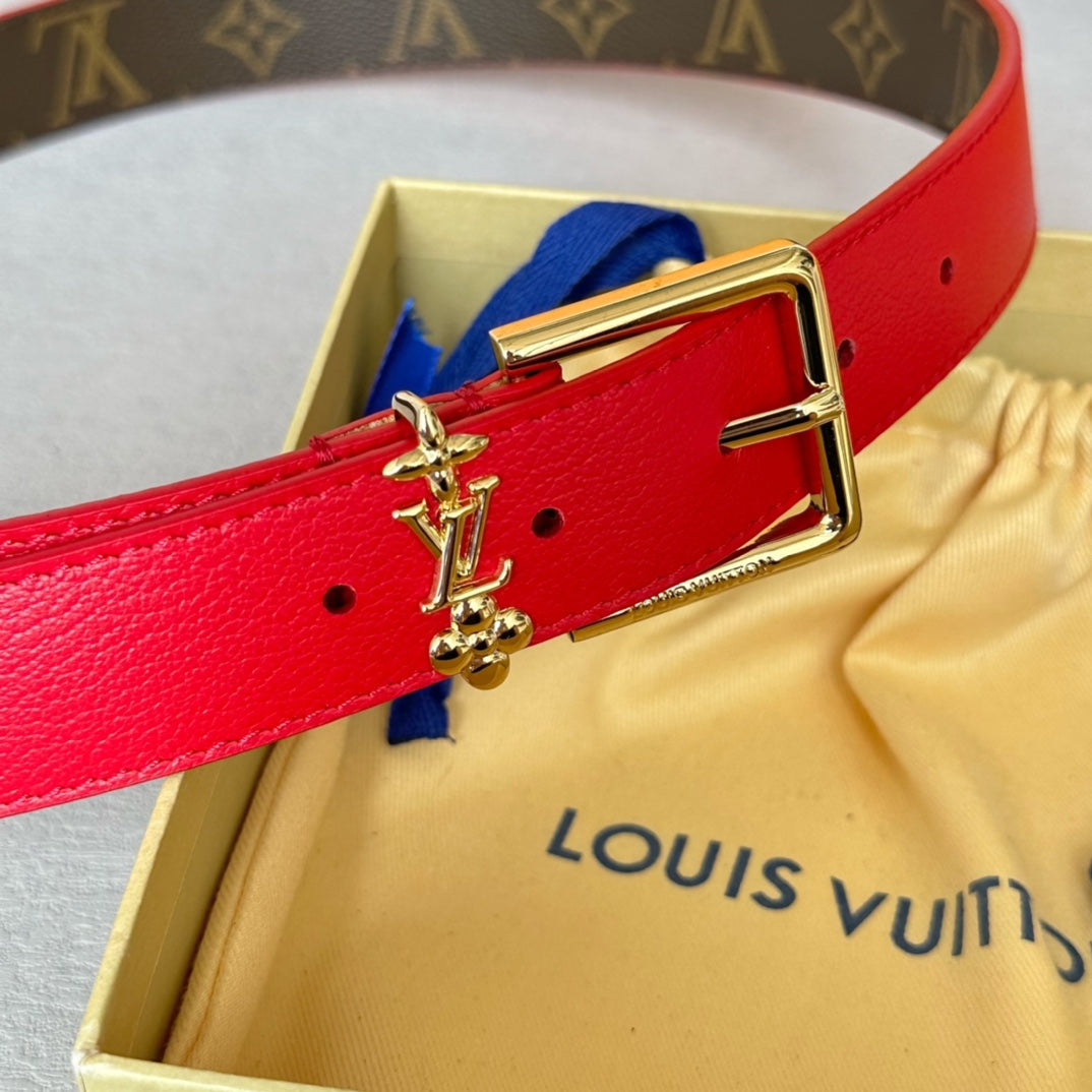 Louis Vuitton Bloom 30mm Belt Gold Buckle Red Brown Leather
