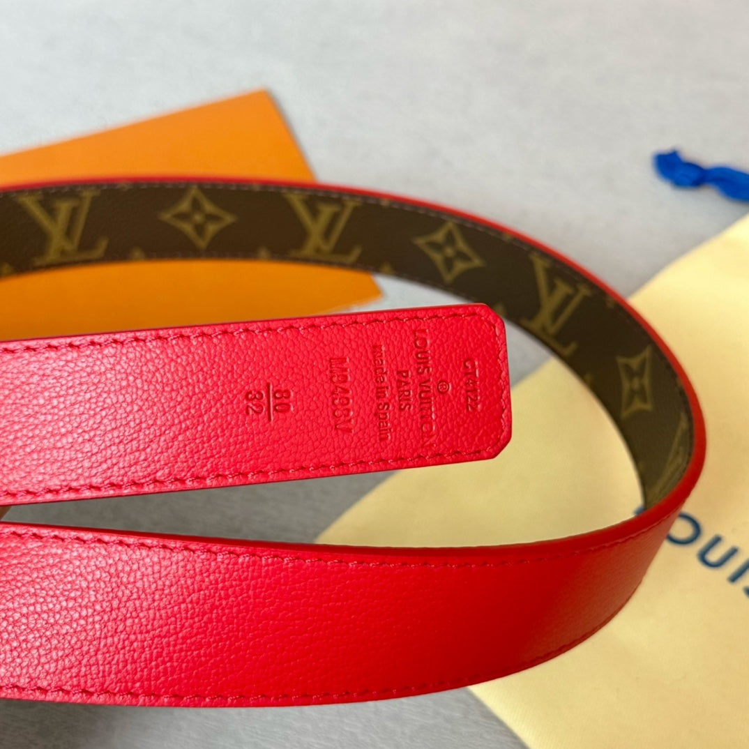 Louis Vuitton Bloom 30mm Belt Gold Buckle Red Brown Leather