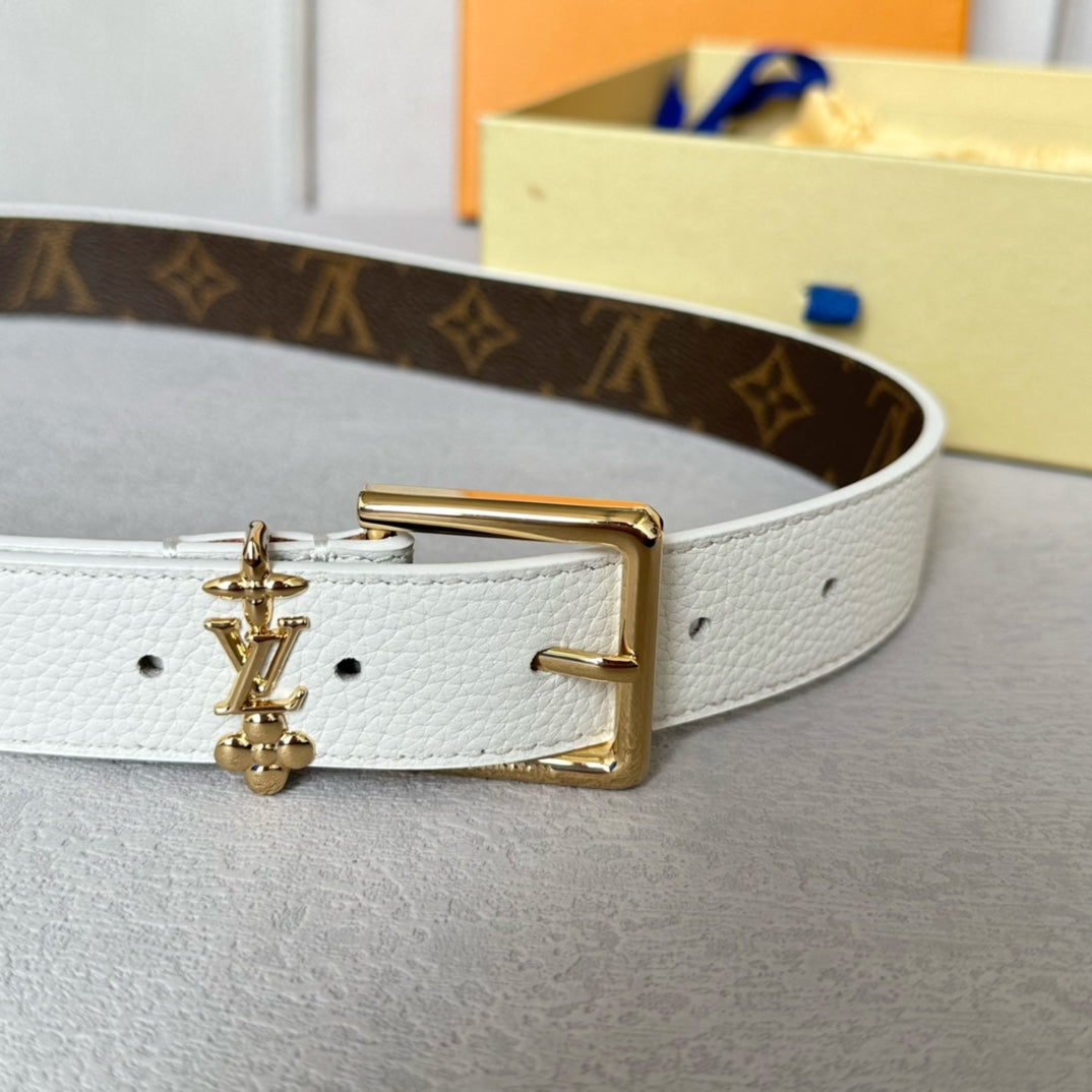 Louis Vuitton Bloom 30mm Belt Gold Buckle White Brown Leather