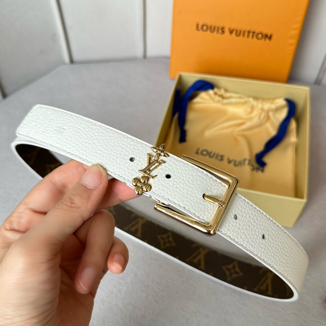 Louis Vuitton Bloom 30mm Belt Gold Buckle White Brown Leather