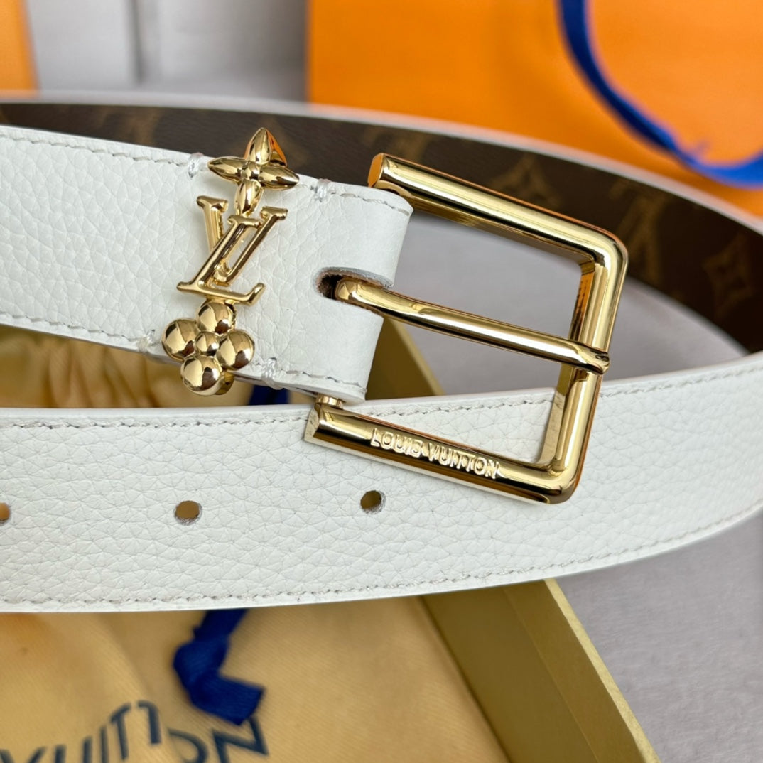 Louis Vuitton Bloom 30mm Belt Gold Buckle White Brown Leather