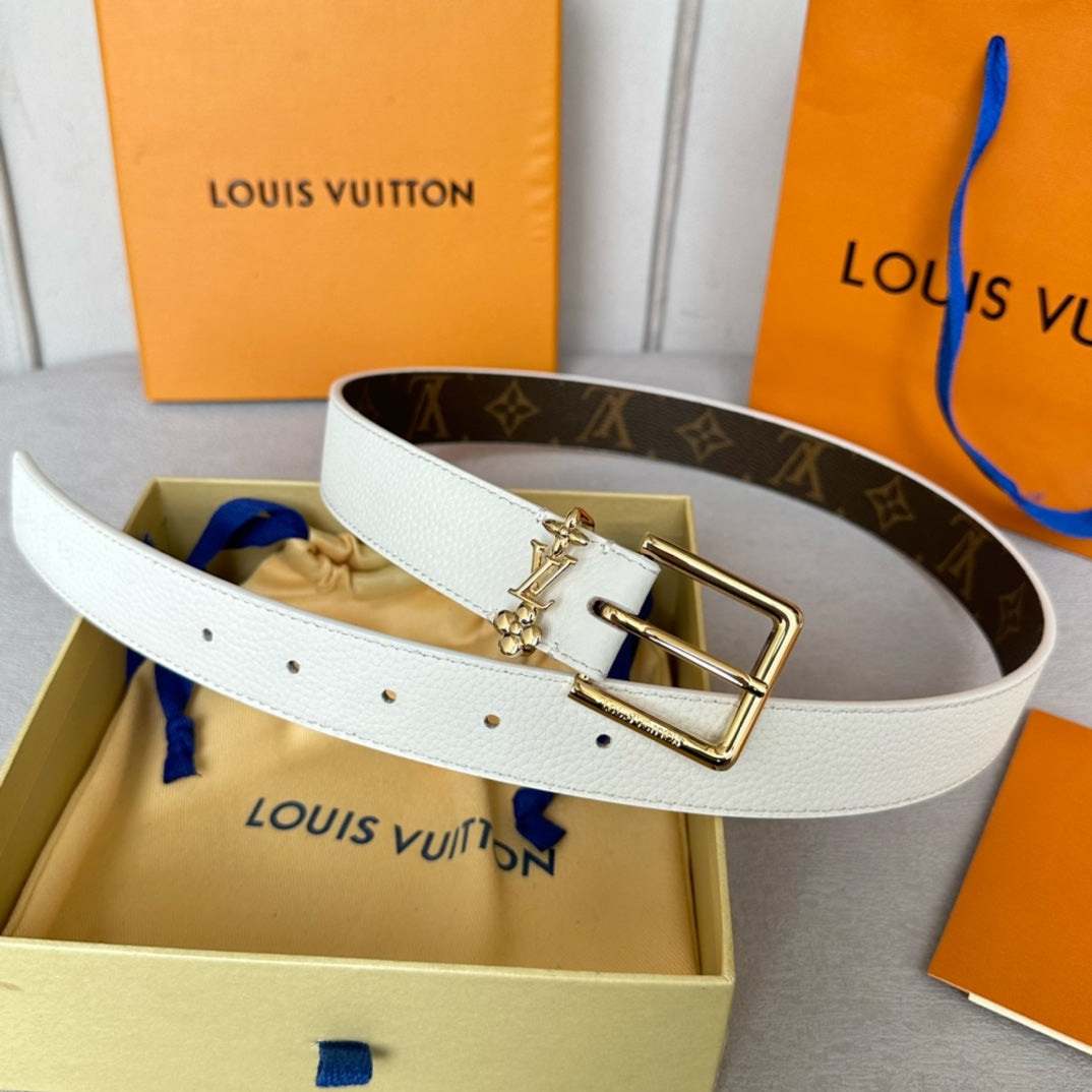 Louis Vuitton Bloom 30mm Belt Gold Buckle White Brown Leather